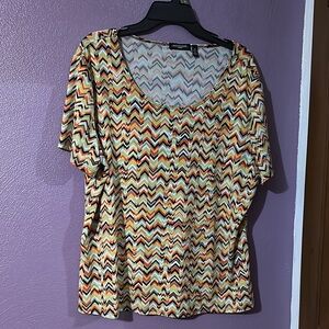 Sag Harbor Brown and Orange Graphic Blouse
